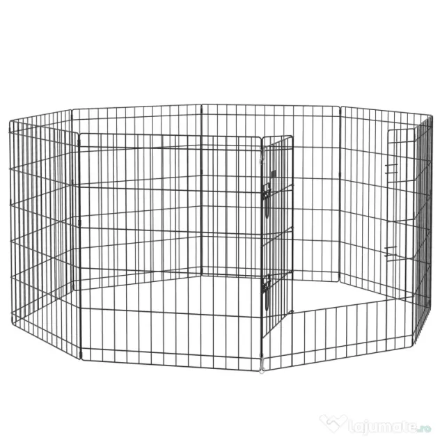 PawHut Padoc Portabil pentru Câini, Pisici și Căței, Structură din Sârmă Metalică, 8 Module, 76x61 cm, Negru | Aosom Romania