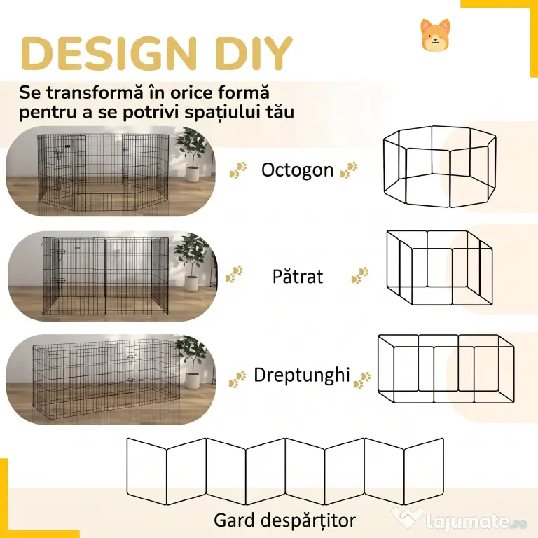 PawHut Padoc Portabil pentru Câini, Pisici și Căței, Structură din Sârmă Metalică, 8 Module, 76x61 cm, Negru | Aosom Romania