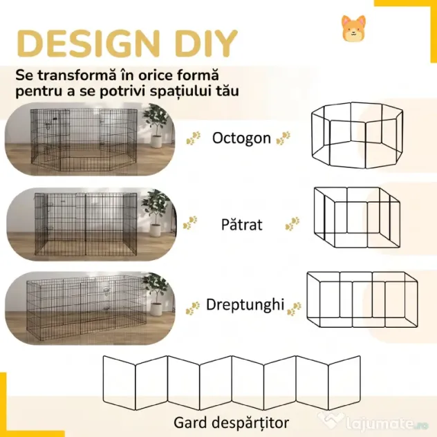PawHut Padoc Portabil pentru Câini, Pisici și Căței, Structură din Sârmă Metalică, 8 Module, 76x61 cm, Negru | Aosom Romania