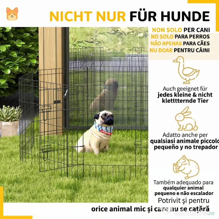PawHut Padoc Portabil pentru Câini, Pisici și Căței, Structură din Sârmă Metalică, 8 Module, 76x61 cm, Negru | Aosom Romania