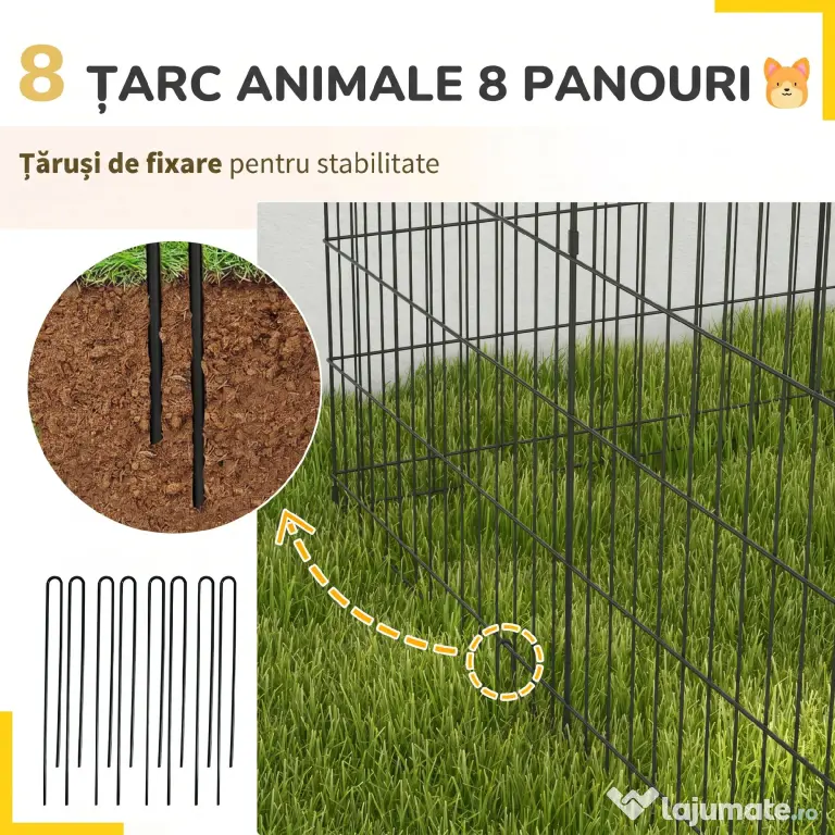 PawHut Padoc Portabil pentru Câini, Pisici și Căței, Structură din Sârmă Metalică, 8 Module, 76x61 cm, Negru | Aosom Romania