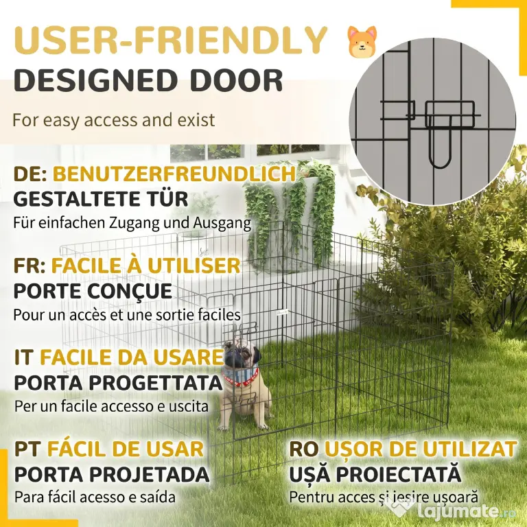 PawHut Padoc Portabil pentru Câini, Pisici și Căței, Structură din Sârmă Metalică, 8 Module, 76x61 cm, Negru | Aosom Romania