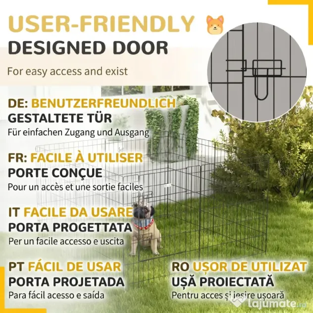 PawHut Padoc Portabil pentru Câini, Pisici și Căței, Structură din Sârmă Metalică, 8 Module, 76x61 cm, Negru | Aosom Romania
