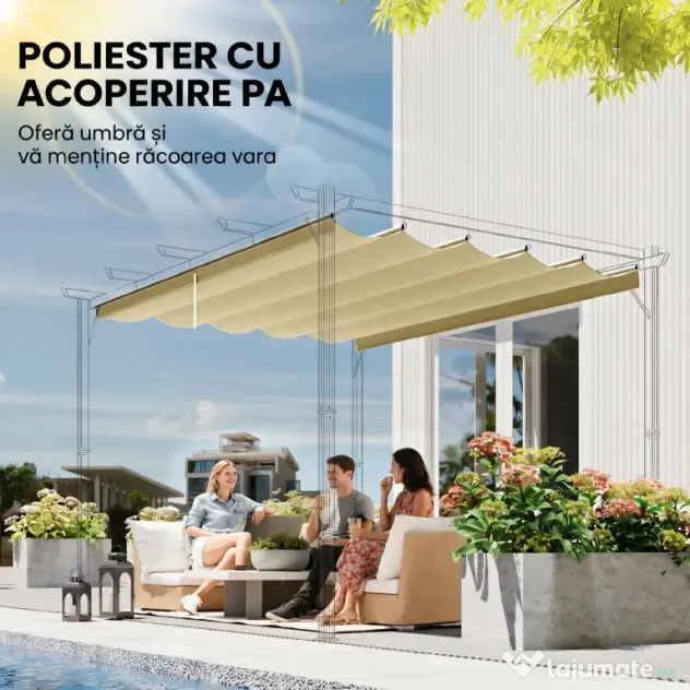 Outsunny Acoperiș de Schimb pentru Pergolă cu 10 Orificii de Drenaj, Permeabil, 4x3 m, Bej | Aosom Romania