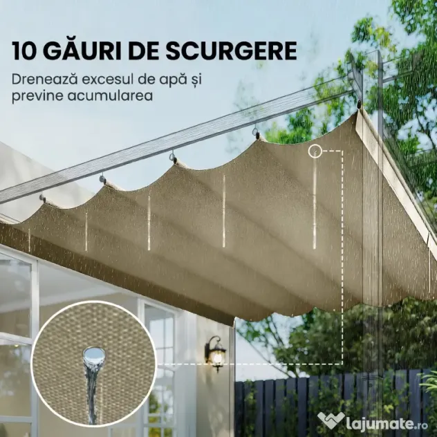 Outsunny Acoperiș de Schimb pentru Pergolă cu 10 Orificii de Drenaj, Permeabil, 4x3 m, Bej | Aosom Romania