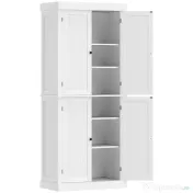 HOMCOM Dulap Înalt de Bucătărie cu 6 Rafturi și 2 Uși, Dulap cu Rafturi Reglabile din Lemn, 76x40,5x184 cm, Alb | Aosom Romania 
