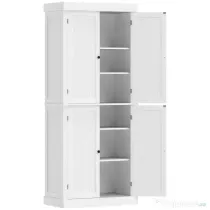 HOMCOM Dulap Înalt de Bucătărie cu 6 Rafturi și 2 Uși, Dulap cu Rafturi Reglabile din Lemn, 76x40,5x184 cm, Alb | Aosom Romania