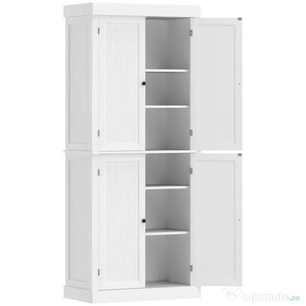 HOMCOM Dulap Înalt de Bucătărie cu 6 Rafturi și 2 Uși, Dulap cu Rafturi Reglabile din Lemn, 76x40,5x184 cm, Alb | Aosom Romania