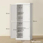 HOMCOM Dulap Înalt de Bucătărie cu 6 Rafturi și 2 Uși, Dulap cu Rafturi Reglabile din Lemn, 76x40,5x184 cm, Alb | Aosom Romania 
