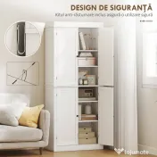HOMCOM Dulap Înalt de Bucătărie cu 6 Rafturi și 2 Uși, Dulap cu Rafturi Reglabile din Lemn, 76x40,5x184 cm, Alb | Aosom Romania 