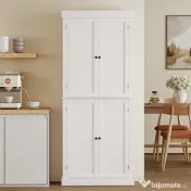 HOMCOM Dulap Înalt de Bucătărie cu 6 Rafturi și 2 Uși, Dulap cu Rafturi Reglabile din Lemn, 76x40,5x184 cm, Alb | Aosom Romania 