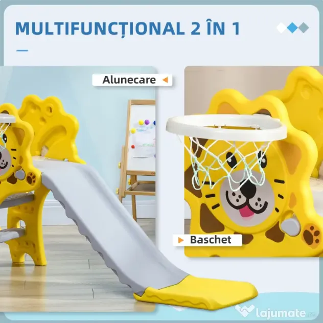 Aiyaplay Tobogan 2-in-1 pentru Copii – Tema Leu cu Cos de Baschet