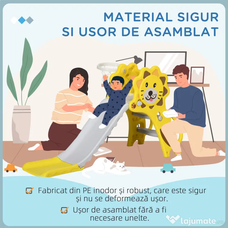 Aiyaplay Tobogan 2-in-1 pentru Copii – Tema Leu cu Cos de Baschet