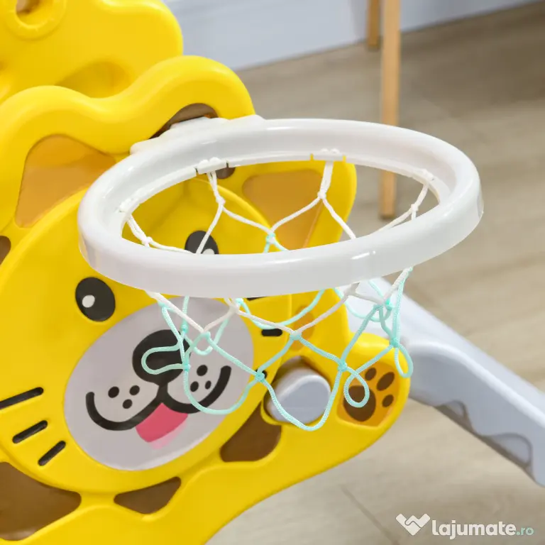 Aiyaplay Tobogan 2-in-1 pentru Copii – Tema Leu cu Cos de Baschet