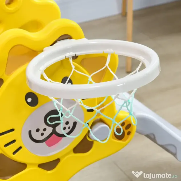 Aiyaplay Tobogan 2-in-1 pentru Copii – Tema Leu cu Cos de Baschet
