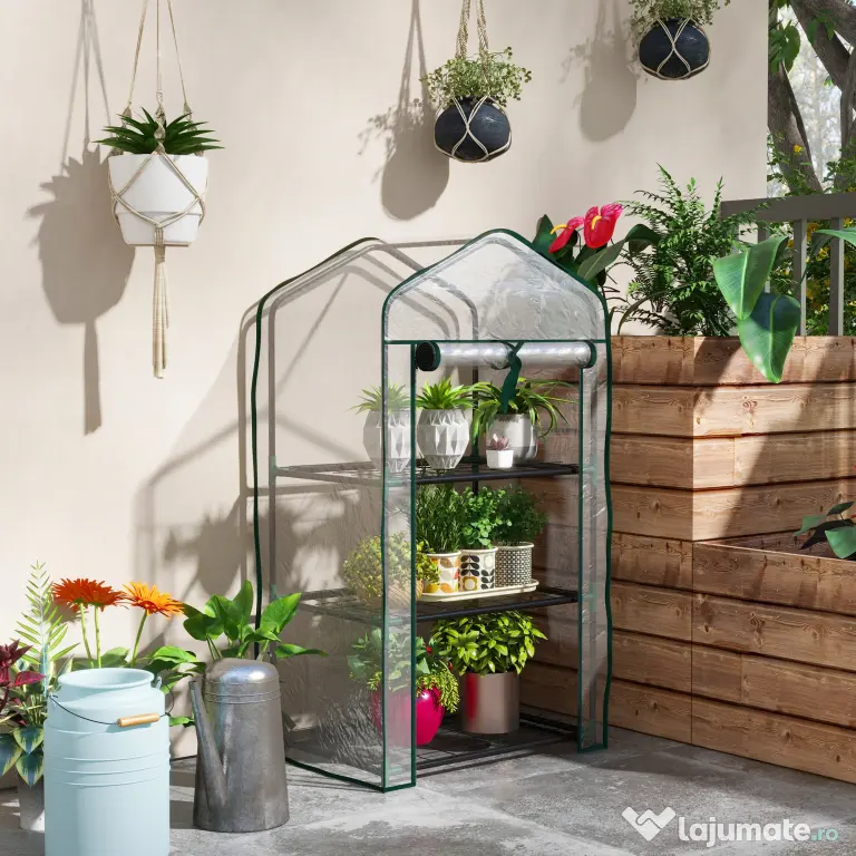 Outsunny Sera de Balcon cu 3 Niveluri și Ușă Rulantă, Sera pentru Grădină cu Structură din Oțel și Acoperiș din Plastic, pentru Plante, Flori, Fructe, 59x39x127 cm, Transparentă | Aosom Romania