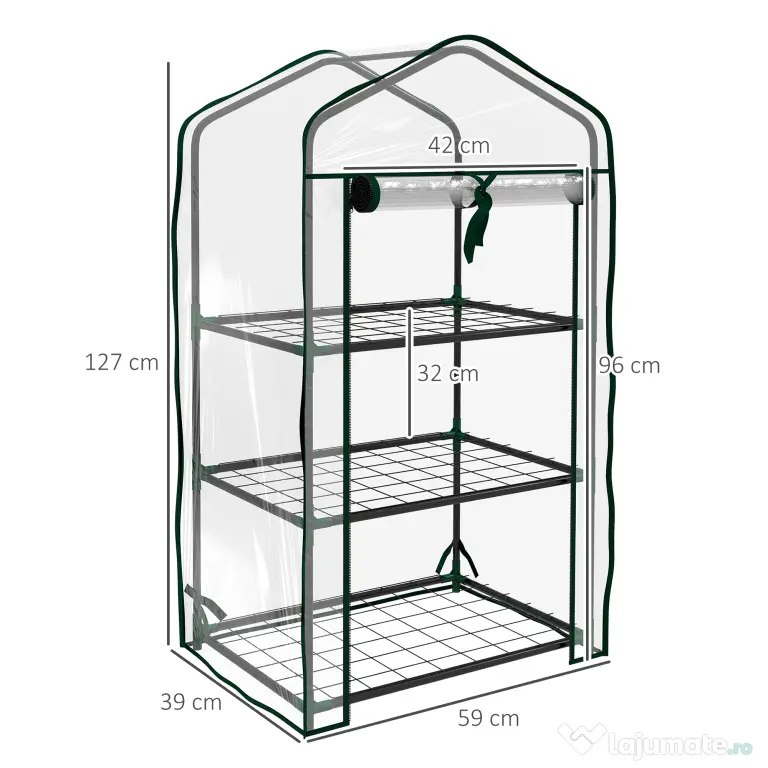 Outsunny Sera de Balcon cu 3 Niveluri și Ușă Rulantă, Sera pentru Grădină cu Structură din Oțel și Acoperiș din Plastic, pentru Plante, Flori, Fructe, 59x39x127 cm, Transparentă | Aosom Romania
