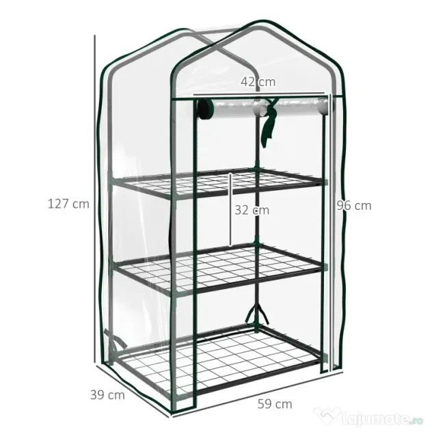 Outsunny Sera de Balcon cu 3 Niveluri și Ușă Rulantă, Sera pentru Grădină cu Structură din Oțel și Acoperiș din Plastic, pentru Plante, Flori, Fructe, 59x39x127 cm, Transparentă | Aosom Romania