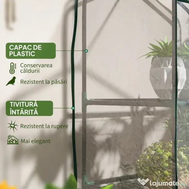 Outsunny Sera de Balcon cu 3 Niveluri și Ușă Rulantă, Sera pentru Grădină cu Structură din Oțel și Acoperiș din Plastic, pentru Plante, Flori, Fructe, 59x39x127 cm, Transparentă | Aosom Romania