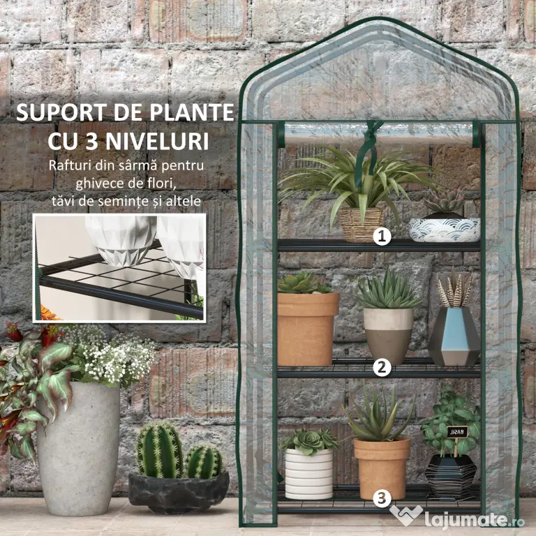 Outsunny Sera de Balcon cu 3 Niveluri și Ușă Rulantă, Sera pentru Grădină cu Structură din Oțel și Acoperiș din Plastic, pentru Plante, Flori, Fructe, 59x39x127 cm, Transparentă | Aosom Romania
