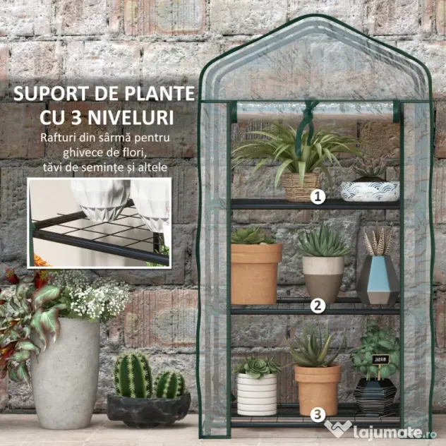 Outsunny Sera de Balcon cu 3 Niveluri și Ușă Rulantă, Sera pentru Grădină cu Structură din Oțel și Acoperiș din Plastic, pentru Plante, Flori, Fructe, 59x39x127 cm, Transparentă | Aosom Romania