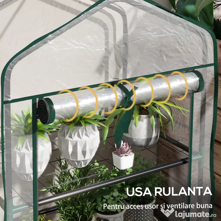 Outsunny Sera de Balcon cu 3 Niveluri și Ușă Rulantă, Sera pentru Grădină cu Structură din Oțel și Acoperiș din Plastic, pentru Plante, Flori, Fructe, 59x39x127 cm, Transparentă | Aosom Romania