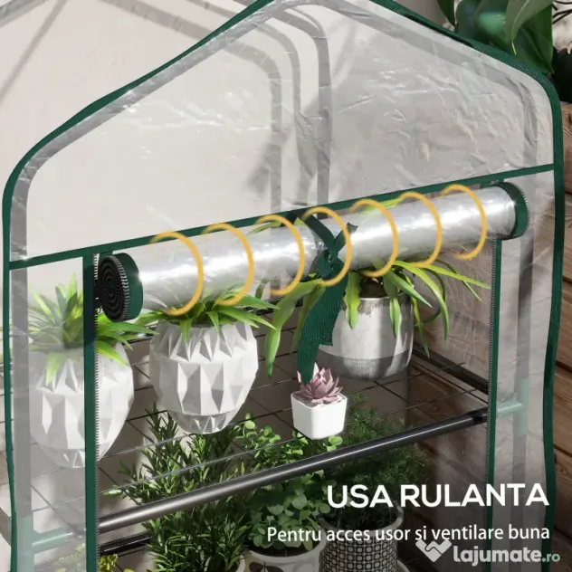 Outsunny Sera de Balcon cu 3 Niveluri și Ușă Rulantă, Sera pentru Grădină cu Structură din Oțel și Acoperiș din Plastic, pentru Plante, Flori, Fructe, 59x39x127 cm, Transparentă | Aosom Romania