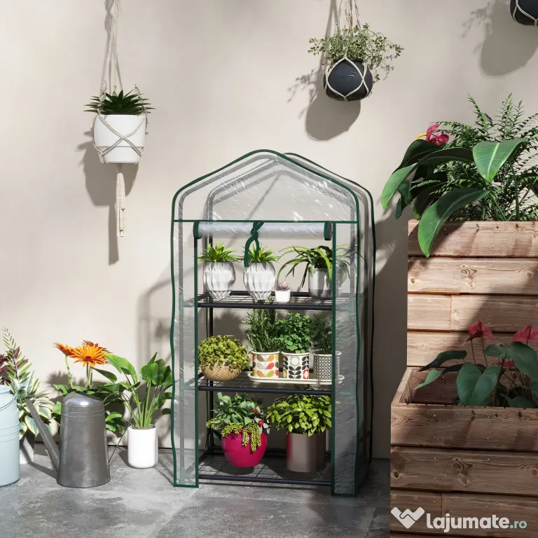 Outsunny Sera de Balcon cu 3 Niveluri și Ușă Rulantă, Sera pentru Grădină cu Structură din Oțel și Acoperiș din Plastic, pentru Plante, Flori, Fructe, 59x39x127 cm, Transparentă | Aosom Romania