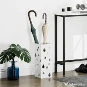 HOMCOM Suport pentru umbrele din metal cu 4 cârlige și tavă pentru scurgere, 15.5x15.5x41cm, alb