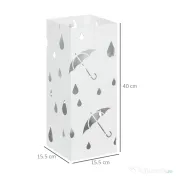 HOMCOM Suport pentru umbrele din metal cu 4 cârlige și tavă pentru scurgere, 15.5x15.5x41cm, alb