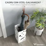 HOMCOM Suport pentru umbrele din metal cu 4 cârlige și tavă pentru scurgere, 15.5x15.5x41cm, alb