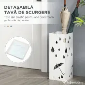 HOMCOM Suport pentru umbrele din metal cu 4 cârlige și tavă pentru scurgere, 15.5x15.5x41cm, alb