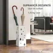 HOMCOM Suport pentru umbrele din metal cu 4 cârlige și tavă pentru scurgere, 15.5x15.5x41cm, alb