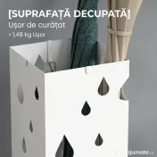 HOMCOM Suport pentru umbrele din metal cu 4 cârlige și tavă pentru scurgere, 15.5x15.5x41cm, alb