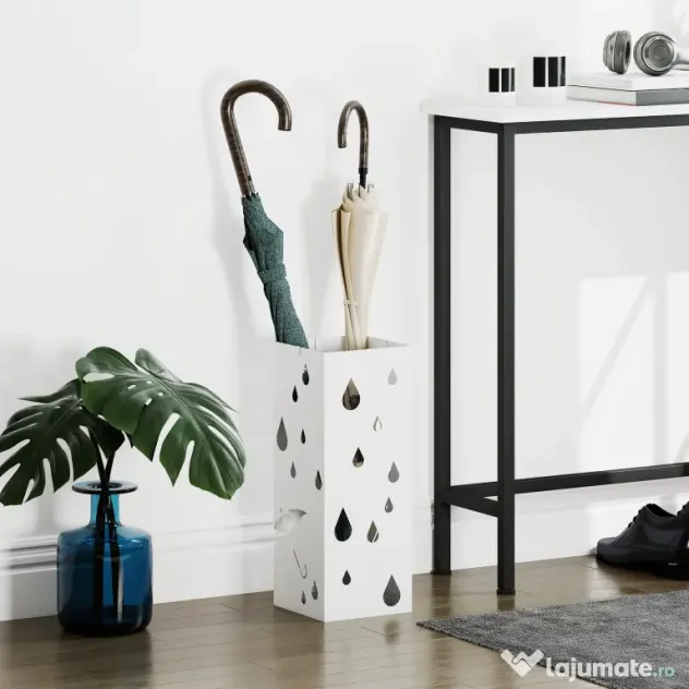 HOMCOM Suport pentru Umbrele din Metal cu 4 Cârlige, Suport pentru Umbrele cu Design Modern, 15,5x15,5x41 cm, Alb | Aosom Romania