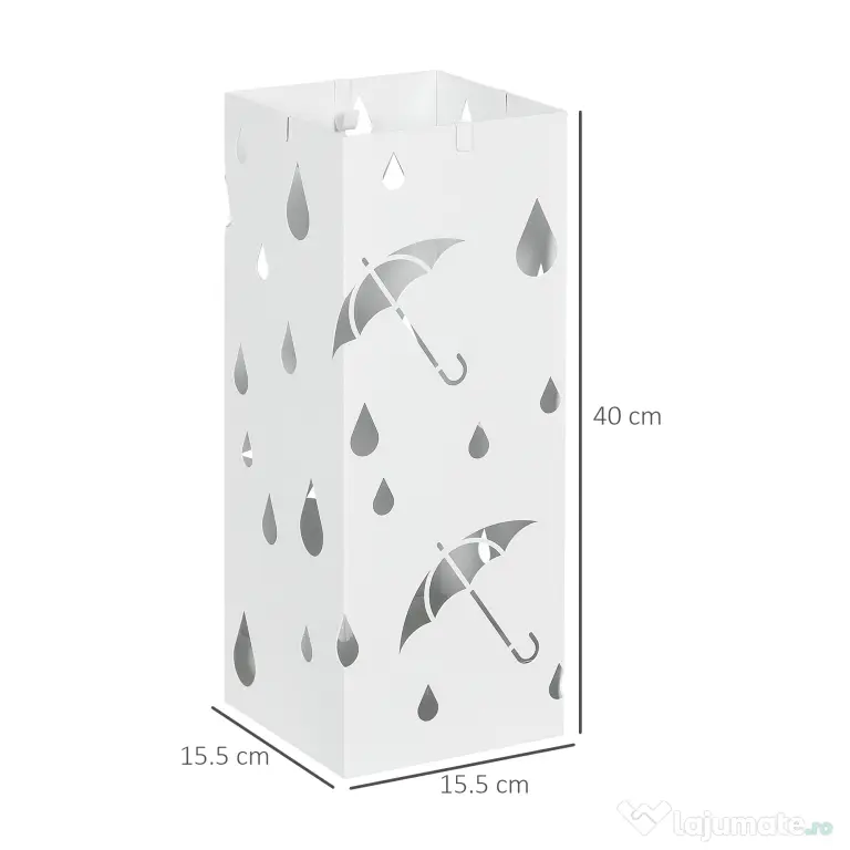 HOMCOM Suport pentru Umbrele din Metal cu 4 Cârlige, Suport pentru Umbrele cu Design Modern, 15,5x15,5x41 cm, Alb | Aosom Romania