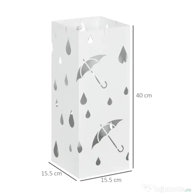 HOMCOM Suport pentru Umbrele din Metal cu 4 Cârlige, Suport pentru Umbrele cu Design Modern, 15,5x15,5x41 cm, Alb | Aosom Romania