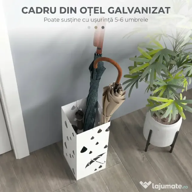 HOMCOM Suport pentru Umbrele din Metal cu 4 Cârlige, Suport pentru Umbrele cu Design Modern, 15,5x15,5x41 cm, Alb | Aosom Romania