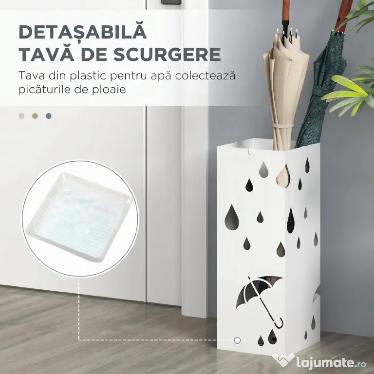 HOMCOM Suport pentru Umbrele din Metal cu 4 Cârlige, Suport pentru Umbrele cu Design Modern, 15,5x15,5x41 cm, Alb | Aosom Romania
