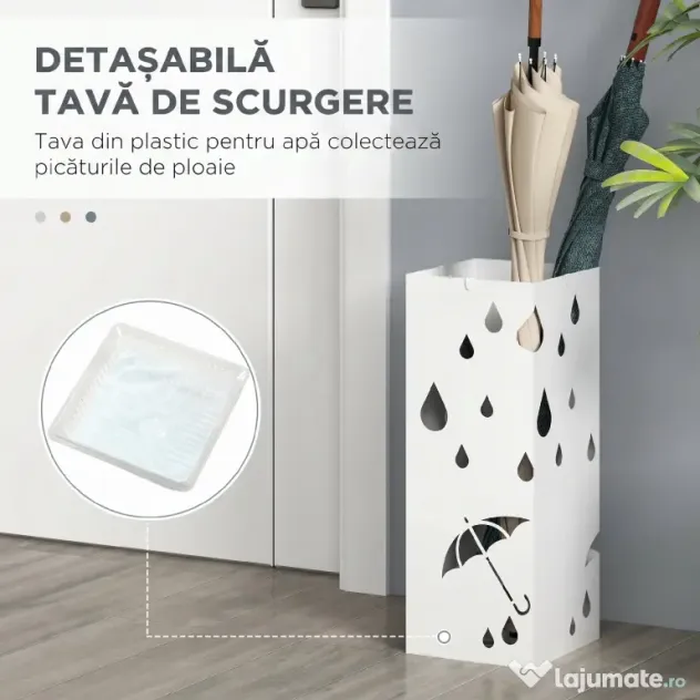 HOMCOM Suport pentru Umbrele din Metal cu 4 Cârlige, Suport pentru Umbrele cu Design Modern, 15,5x15,5x41 cm, Alb | Aosom Romania