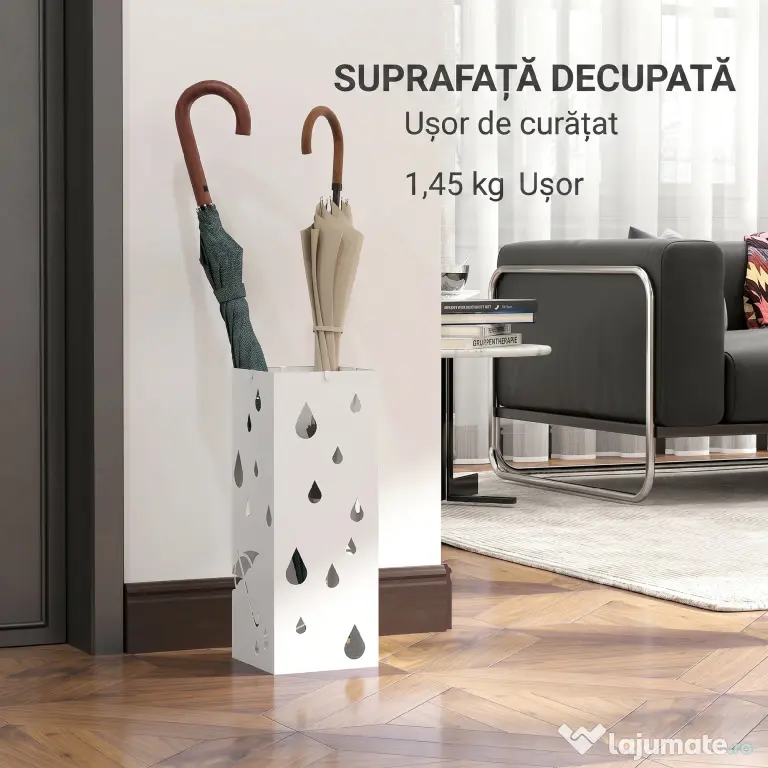 HOMCOM Suport pentru Umbrele din Metal cu 4 Cârlige, Suport pentru Umbrele cu Design Modern, 15,5x15,5x41 cm, Alb | Aosom Romania
