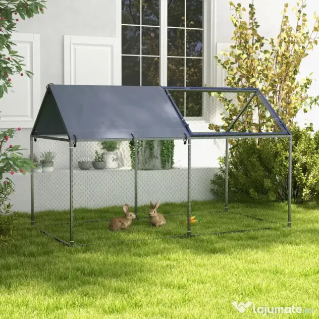 PawHut Cusca pentru Animale Mici, Tarc Exterior cu Acoperiș, Tarusi de Pământ, 2x1m, Verde | Aosom Romania