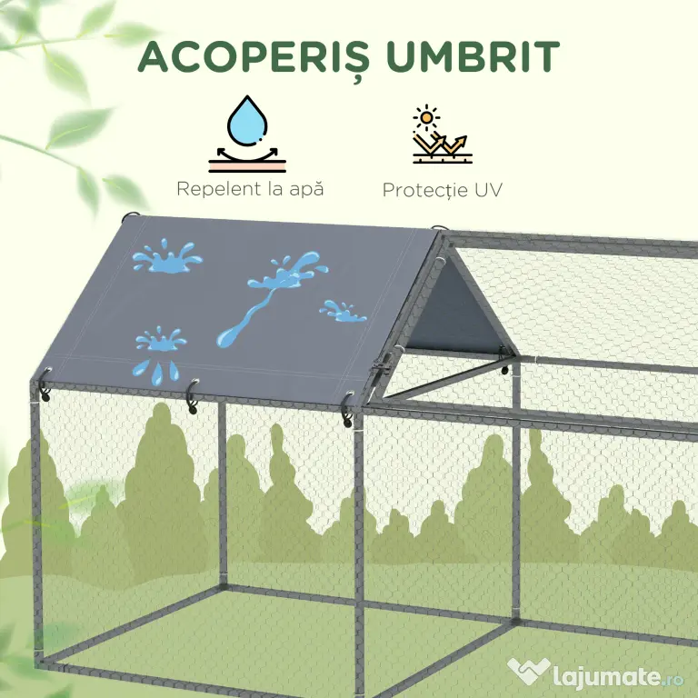 PawHut Cusca pentru Animale Mici, Tarc Exterior cu Acoperiș, Tarusi de Pământ, 2x1m, Verde | Aosom Romania