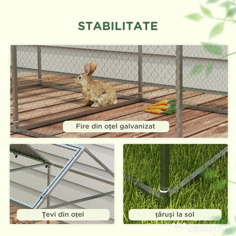 PawHut Cusca pentru Animale Mici, Tarc Exterior cu Acoperiș, Tarusi de Pământ, 2x1m, Verde | Aosom Romania