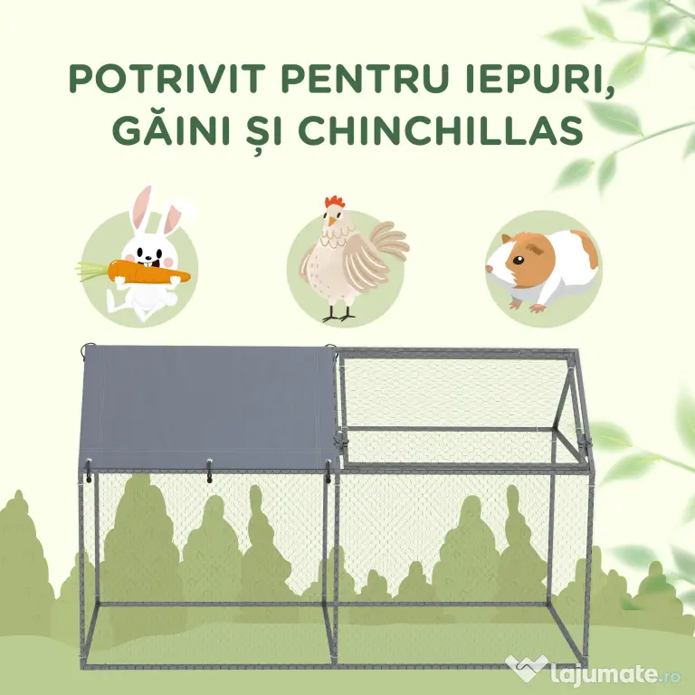 PawHut Cusca pentru Animale Mici, Tarc Exterior cu Acoperiș, Tarusi de Pământ, 2x1m, Verde | Aosom Romania