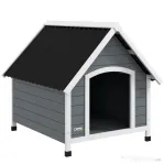 PawHut Cușcă pentru câini din lemn pentru exterior, căsuță pentru câini mari cu podea detașabilă, 84x99x87cm, gri