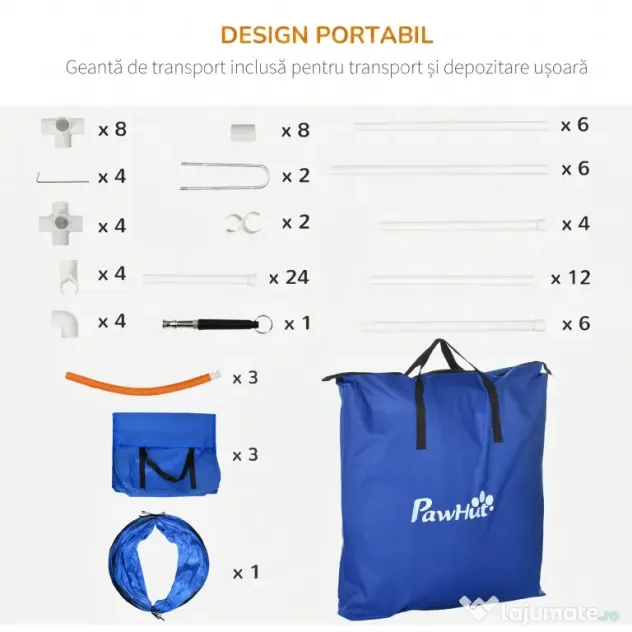 PawHut Echipament de Agilitate pentru Caini cu 7 Piese, Inel de Sărituri, Obstacol, Tuneluri, 67x63x93 cm, Albastru | Aosom Romania