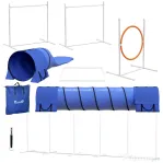 PawHut Set de Agilitate pentru Câini, 7 Piese, cu Fluier și Geantă de Transport, din Plastic și ABS, 89x69x99 cm, Alb Portocaliu Albastru