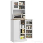 HOMCOM Dulap de Bucătărie pentru Cuptor cu Microunde cu Rafturi Deschise și Dulap cu Suport pentru Condimente, 60x35x169 cm, Alb