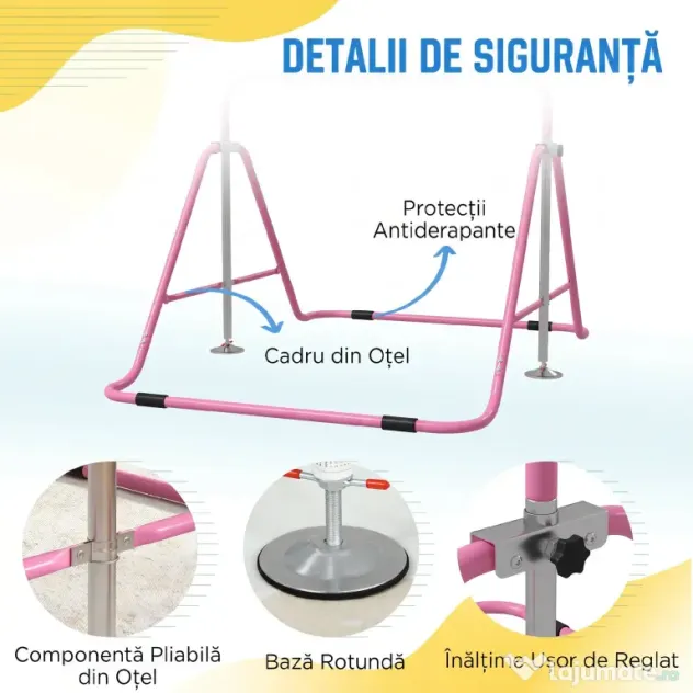 HOMCOM Bară de Tracțiuni Pliabilă pentru Copii, Bară de Gimnastică cu Înălțimi Reglabile și Structură din Oțel, 148x105x88-128 cm, Roz | Aosom Romania